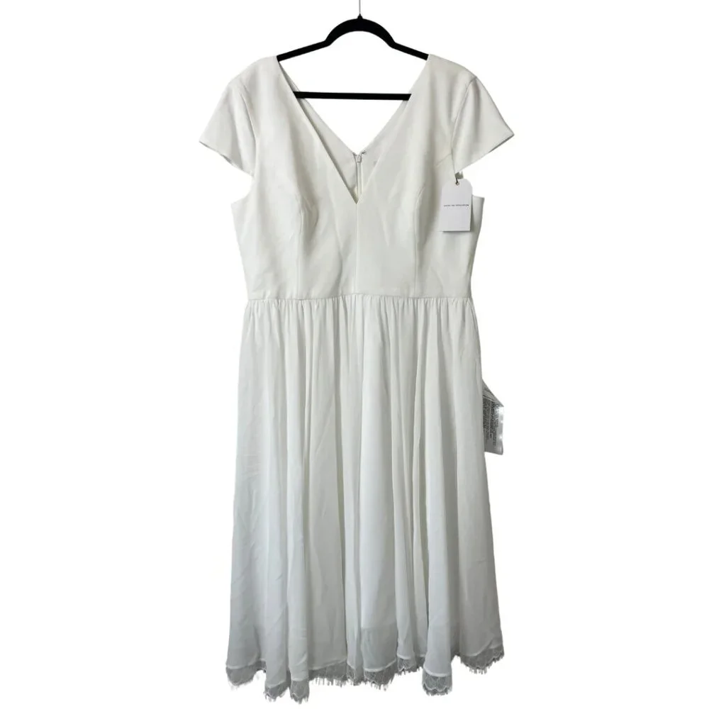 NWT Dress The Population Corey Midi Dress Size 16 XXL White Fit Flare Cocktail